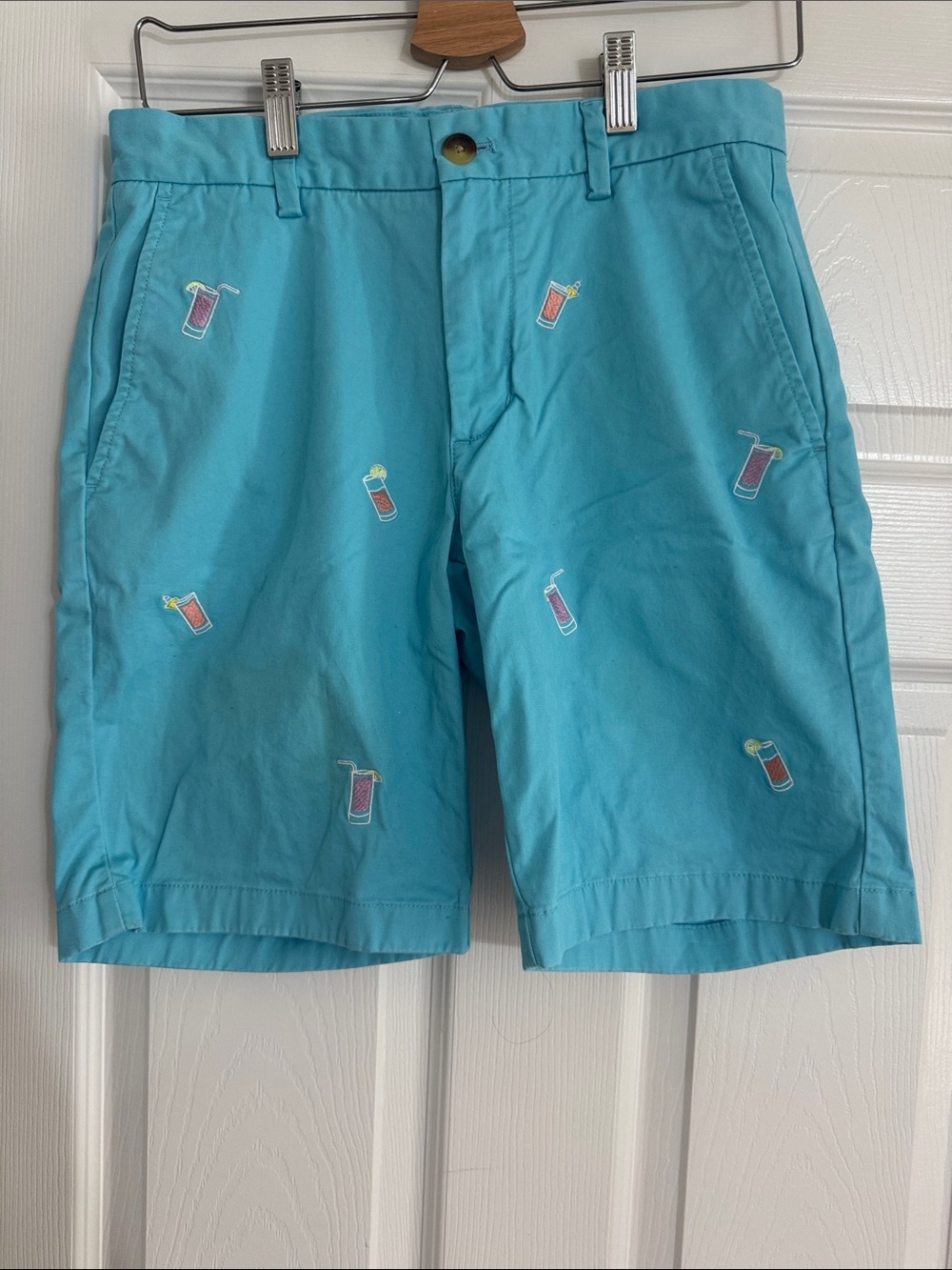 Vineyard Vines Turquoise Embroidered Cocktail Print Flat-Front Shorts